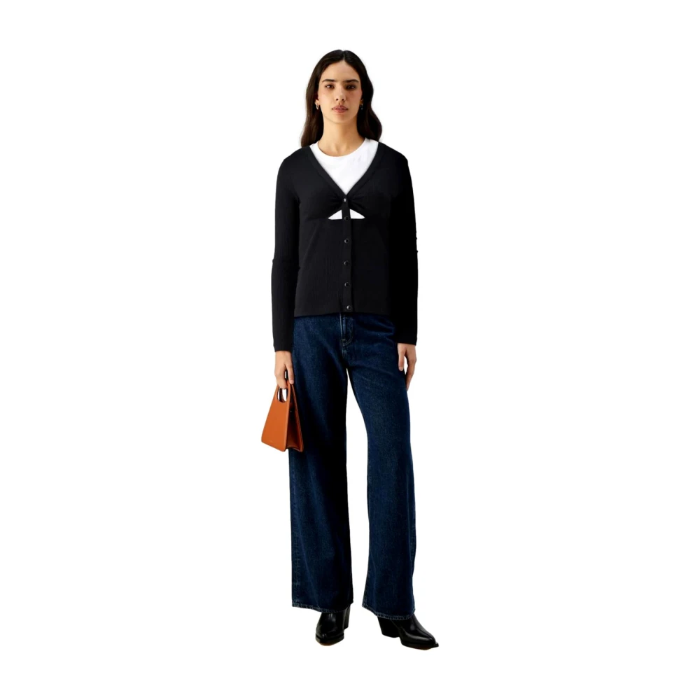 pinko Lange Mouw Ribgebreide Top Black Dames