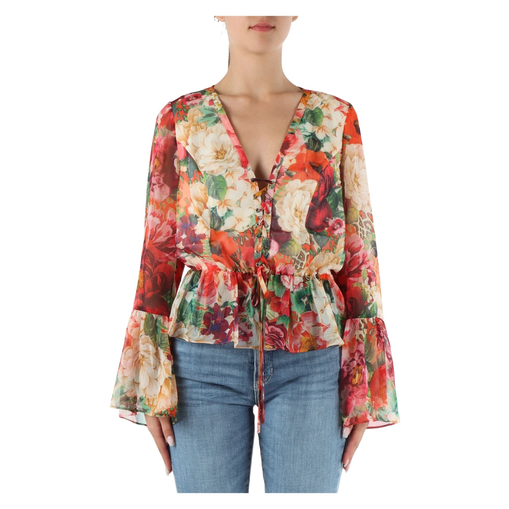 Guess Chiffon blouse met veterdetail Multicolor Dames