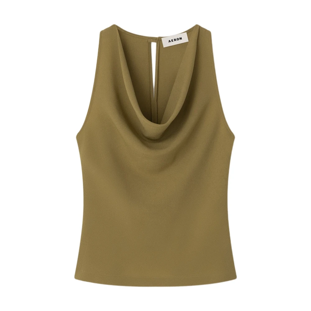 Aeron Mouwloze Top in Olijfkleurige Crêpestof Green Dames