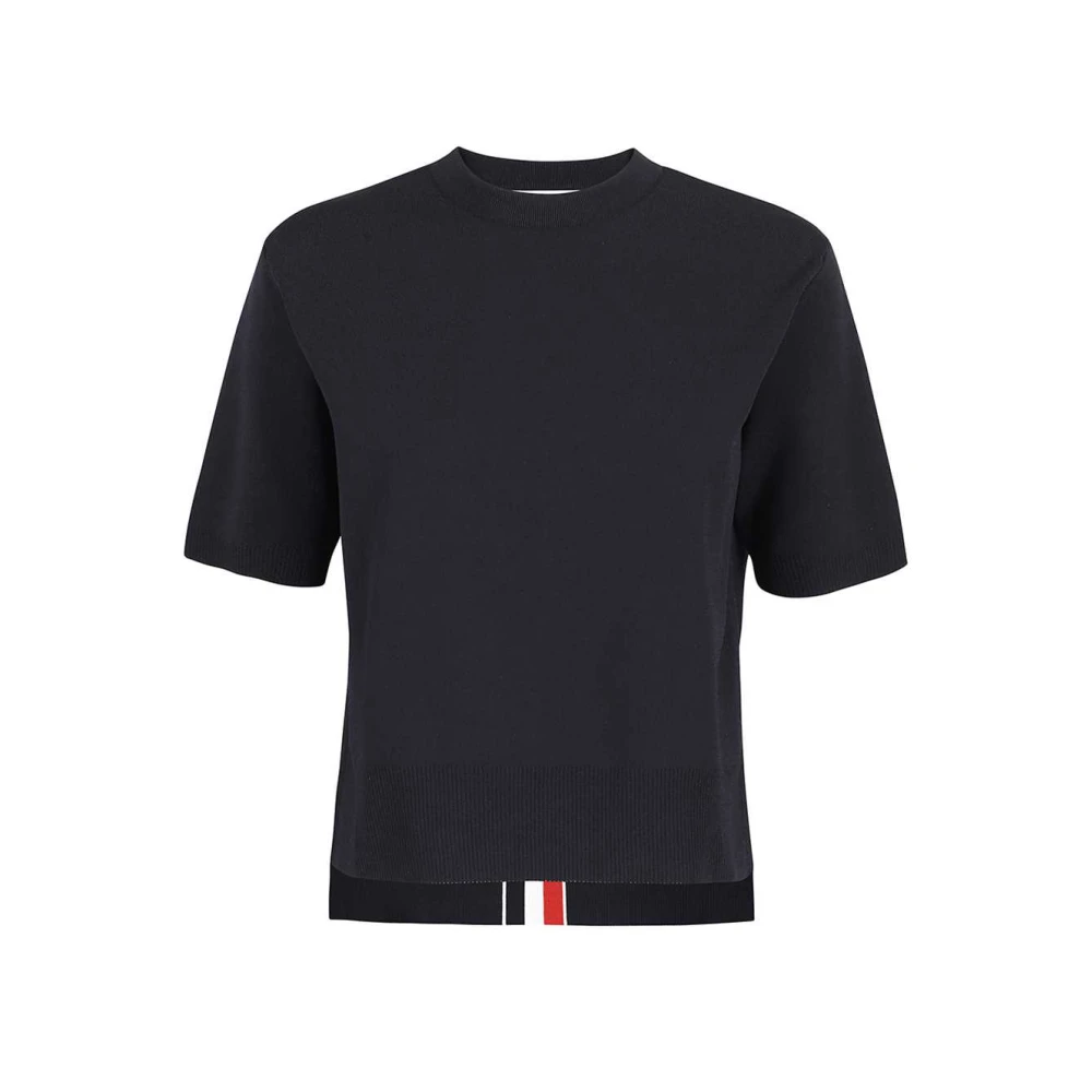 Thom Browne Geribbelde Gebreide T-shirt Blue Dames