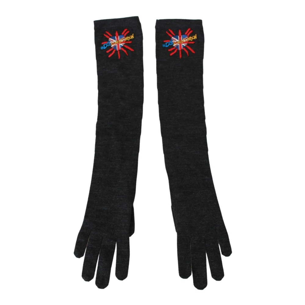 Dolce & Gabbana Women's Gray Virgin Wool Embroidered Gloves