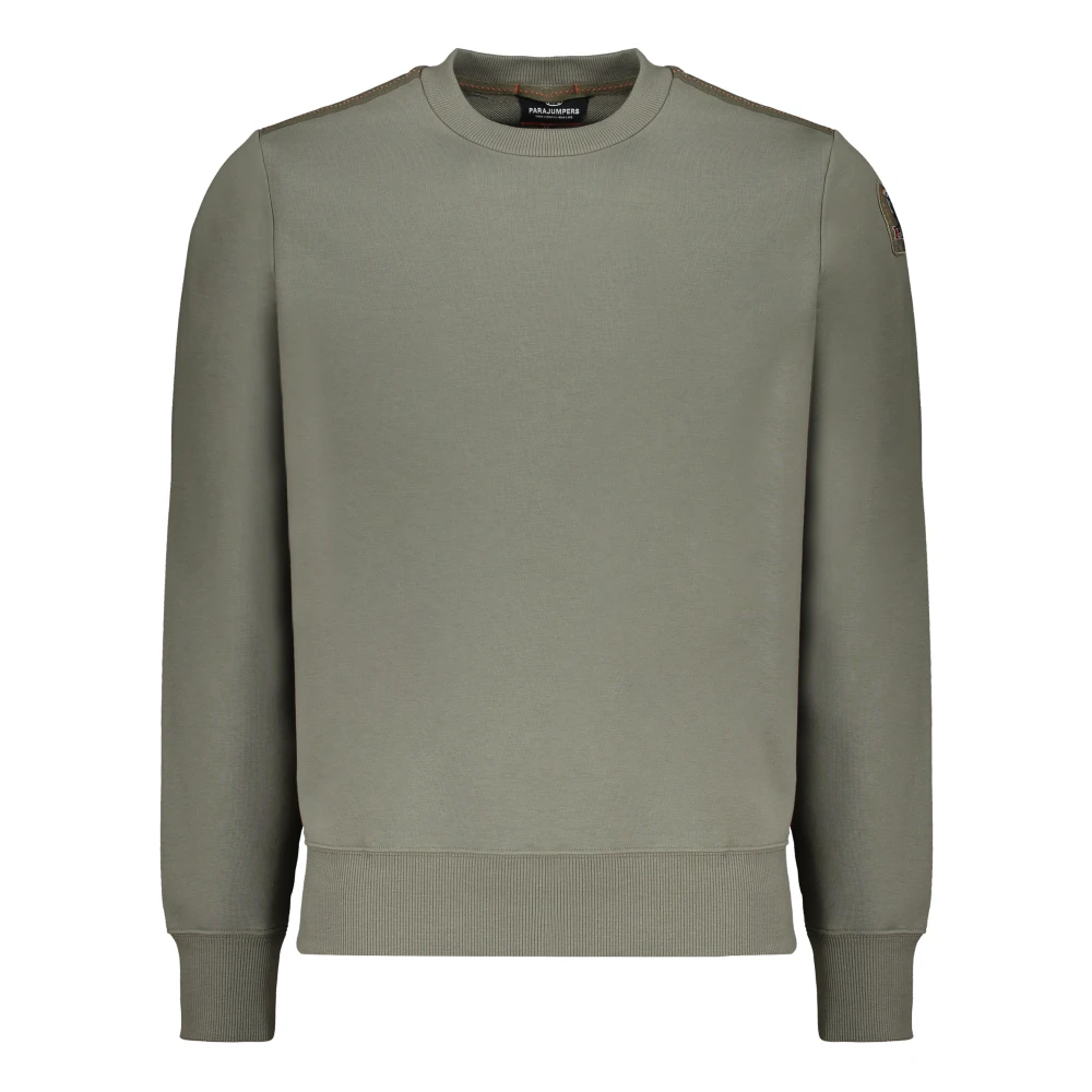 Parajumpers Men's Green Ribbed Crew-Neck Sweatshirt With Logo Patch