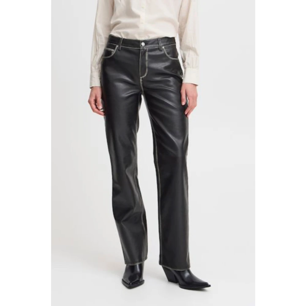 b.Young Imitatie leren regular fit volledige lengte broek Black Dames