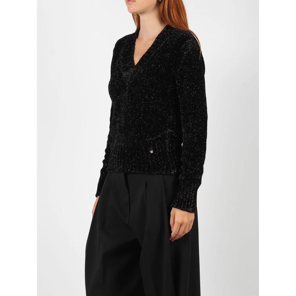 Herno Metallic Viscose Blend V-hals Trui Black Dames