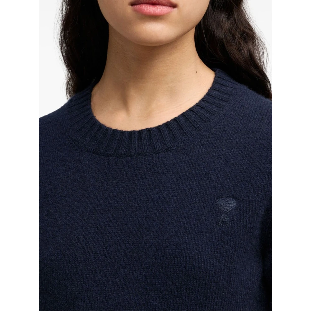 Ami Paris Blauwe Wol-Kasjmier Trui met Monogram Blue Dames