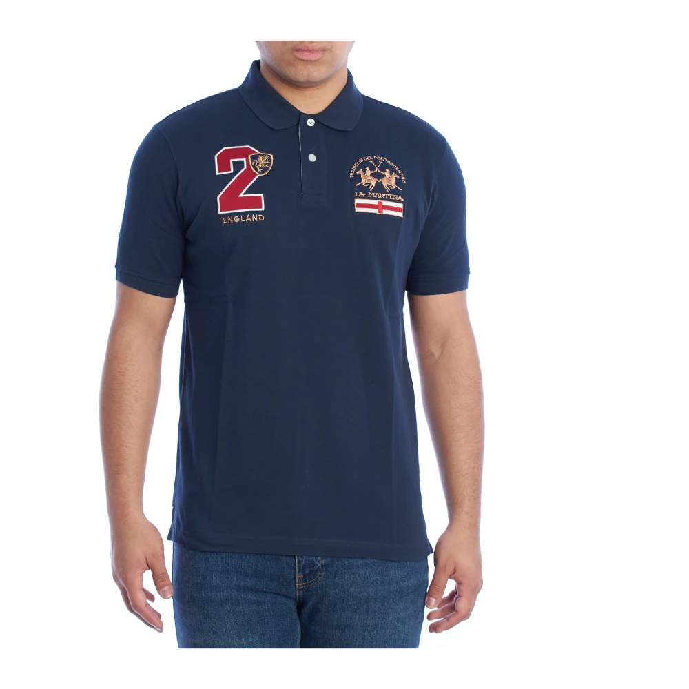 La Martina Men's Blue Polo Shirts, M, Classic Short Sleeve Polo Shirt