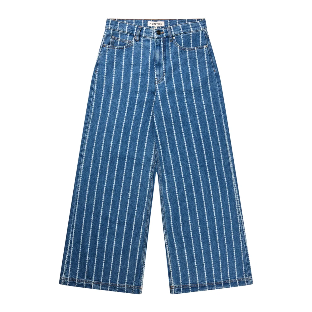 Munthe Elegante Gestreepte High-Waist Wijde Pijpen Jeans Blue Dames