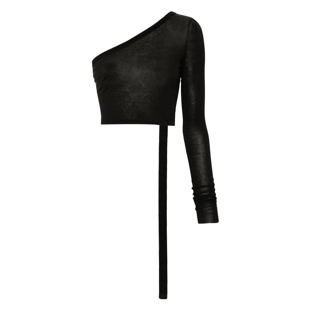 Rick Owens One Shoulder Logoed Katoenen Top Black Dames
