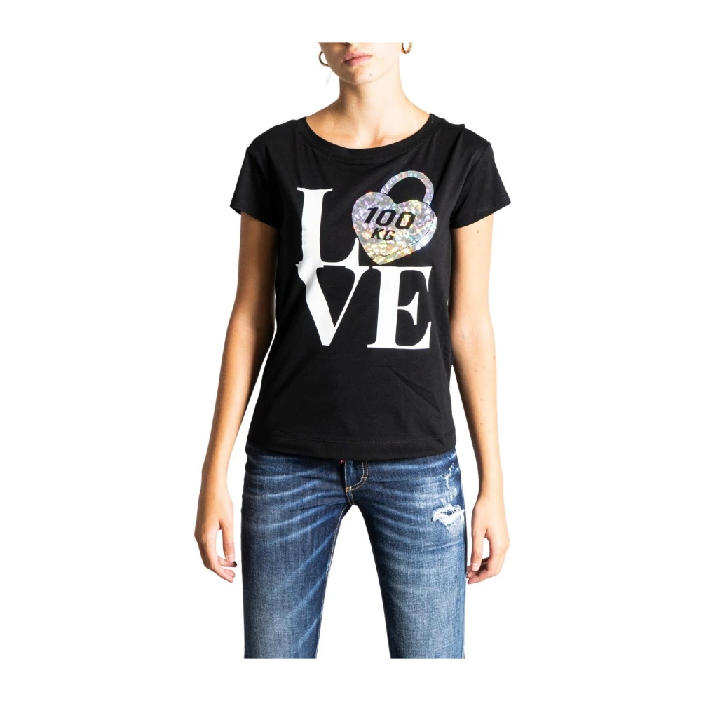 Love Moschino Women's Black Graphic Love Lock Tee