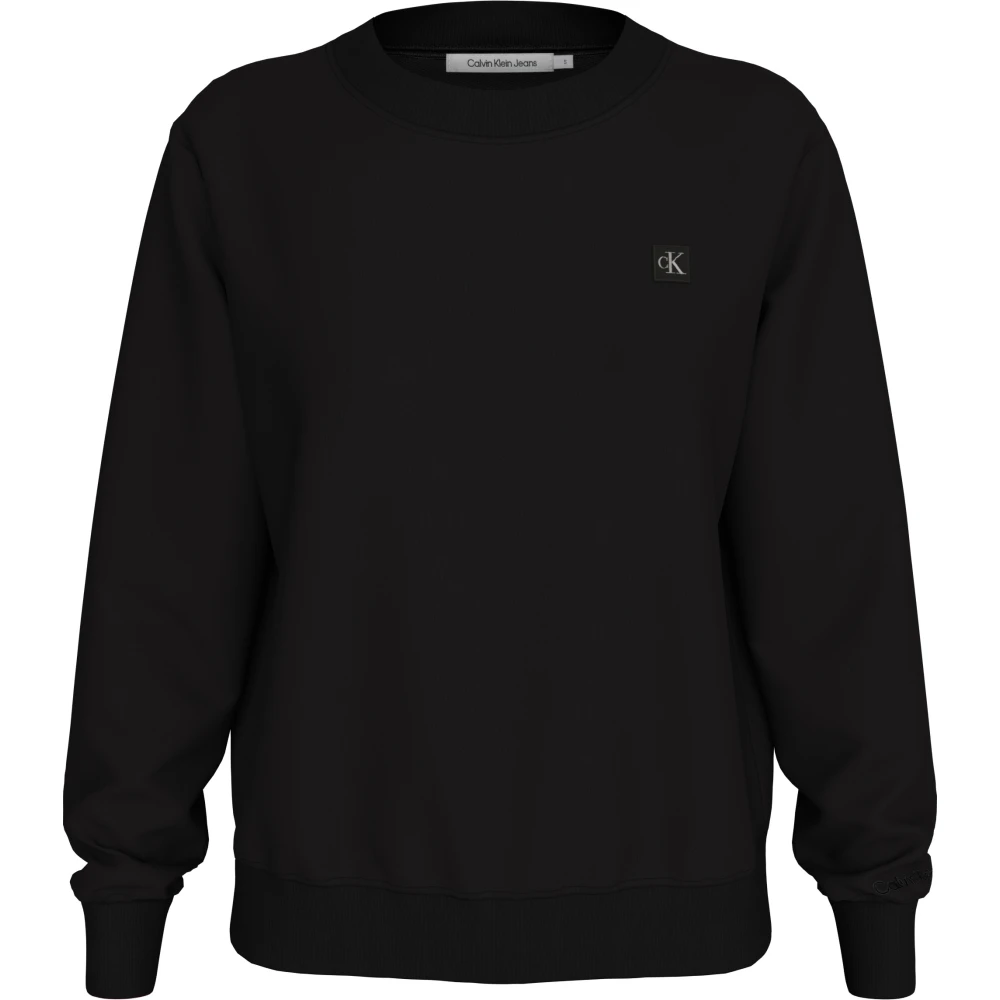 Calvin Klein Zwarte Sweater Regeneratief Katoen Geborduurd Logo Black Dames