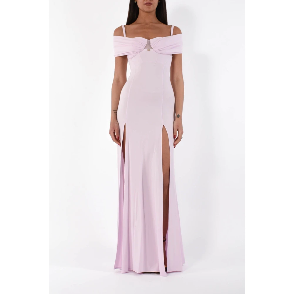Elisabetta Franchi Jersey Crêpe Korsetjurk met Gedrapeerde Schouders Pink Dames