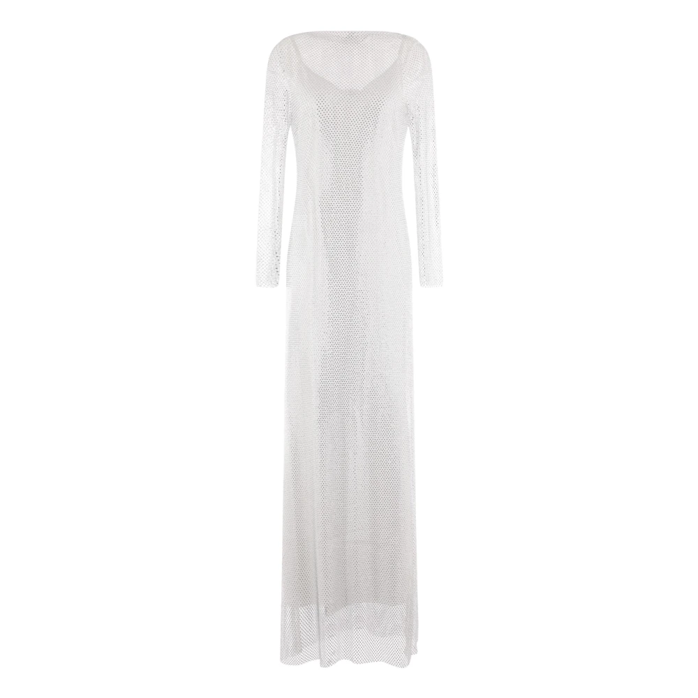 Max Mara Vit klänning med broderi och avtagbar satinunderklänning White, Dam