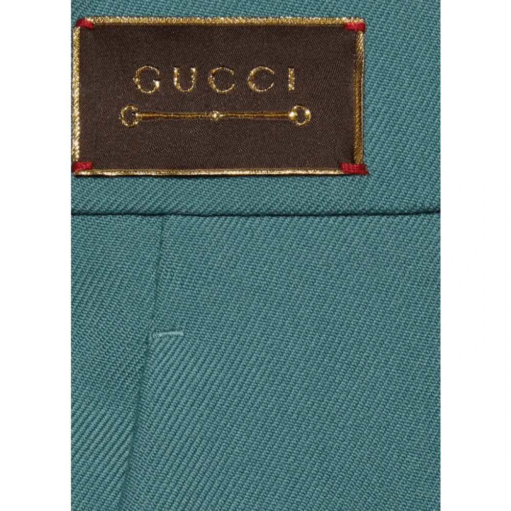 Gucci Teal Blauwe Hoge Taille Wollen Broek met Horsebit Detail Blue Dames
