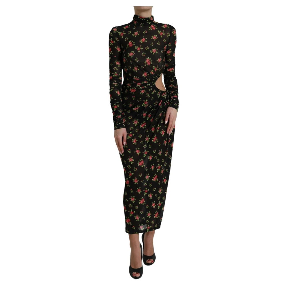 Dolce & Gabbana Women's Multicolor Maxi Dresses, S, Floral Mesh Midi Dress Cutout Style