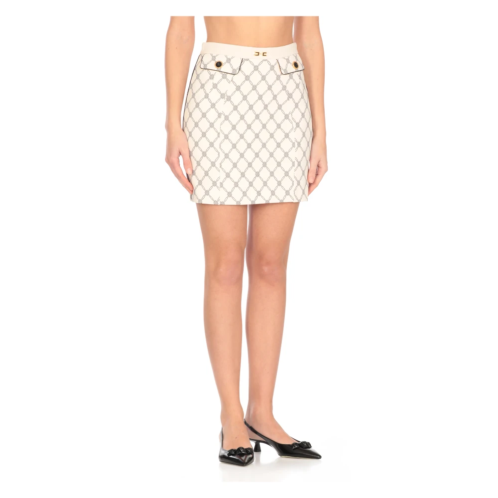 Elisabetta Franchi Ivoor Crêpe Rok met Logoknopen Beige Dames