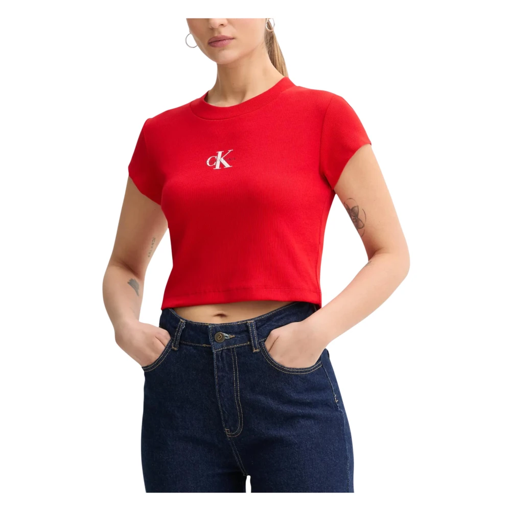 Calvin Klein Jeans Women's Red Monogram Baby Tee