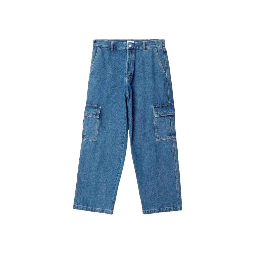 Obey Cargo Denim Broek Wijde Pijpen Blue Heren