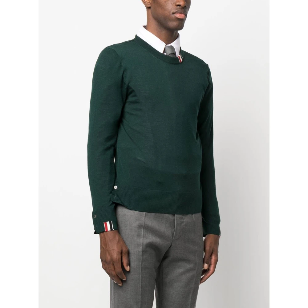 Thom Browne Groene wollen trui met tricolor detail Green Heren