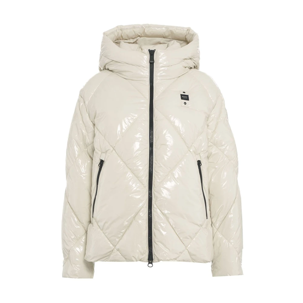 Blauer Gewatteerde donsjas met logodetails White Dames