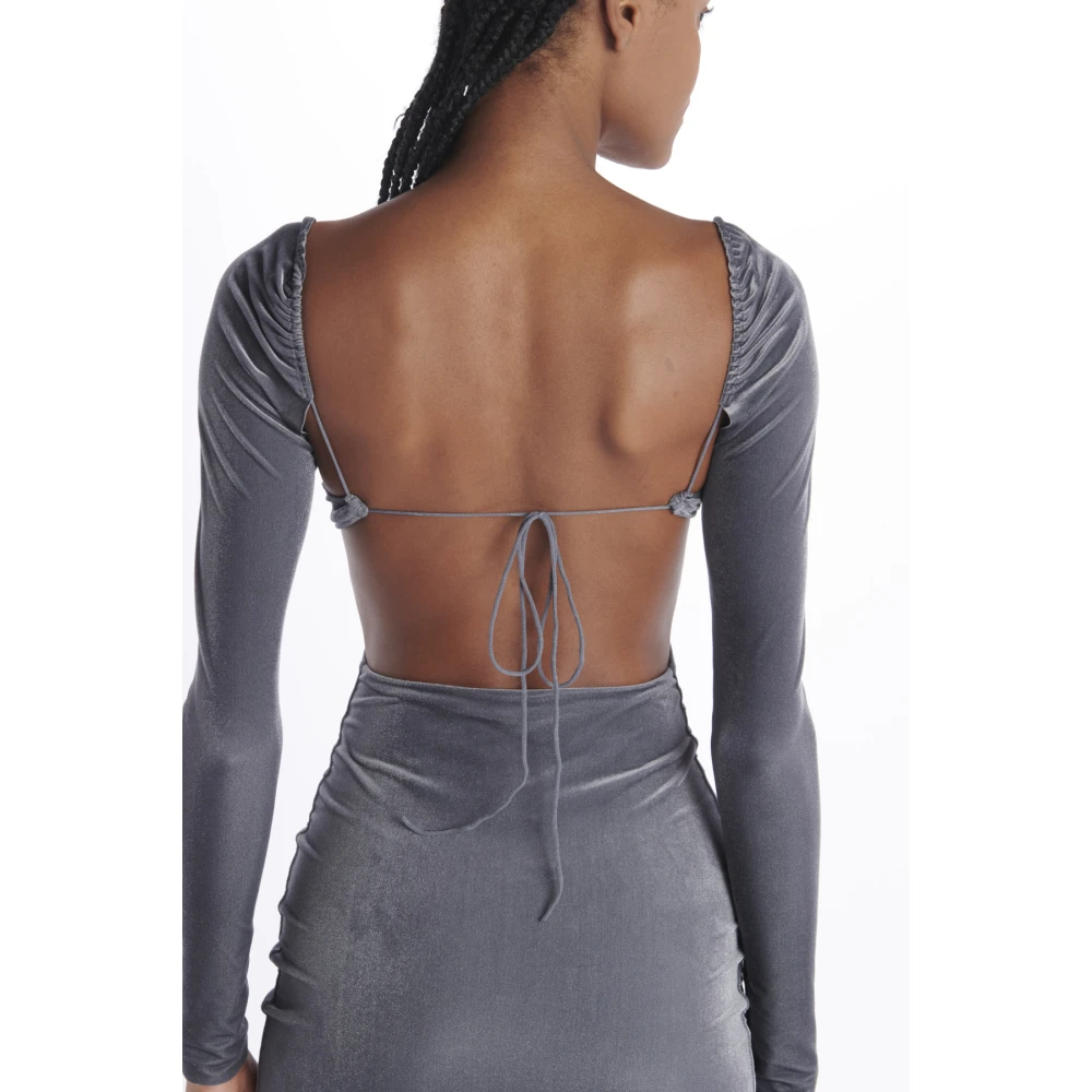 Amazuin Fluwelen Mini Jurk met Lange Mouwen Gray Dames