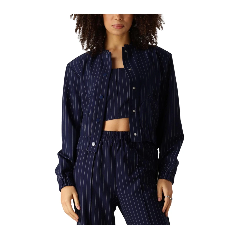 Refined Department Gestreepte Denim Jas Elysia Blue Dames