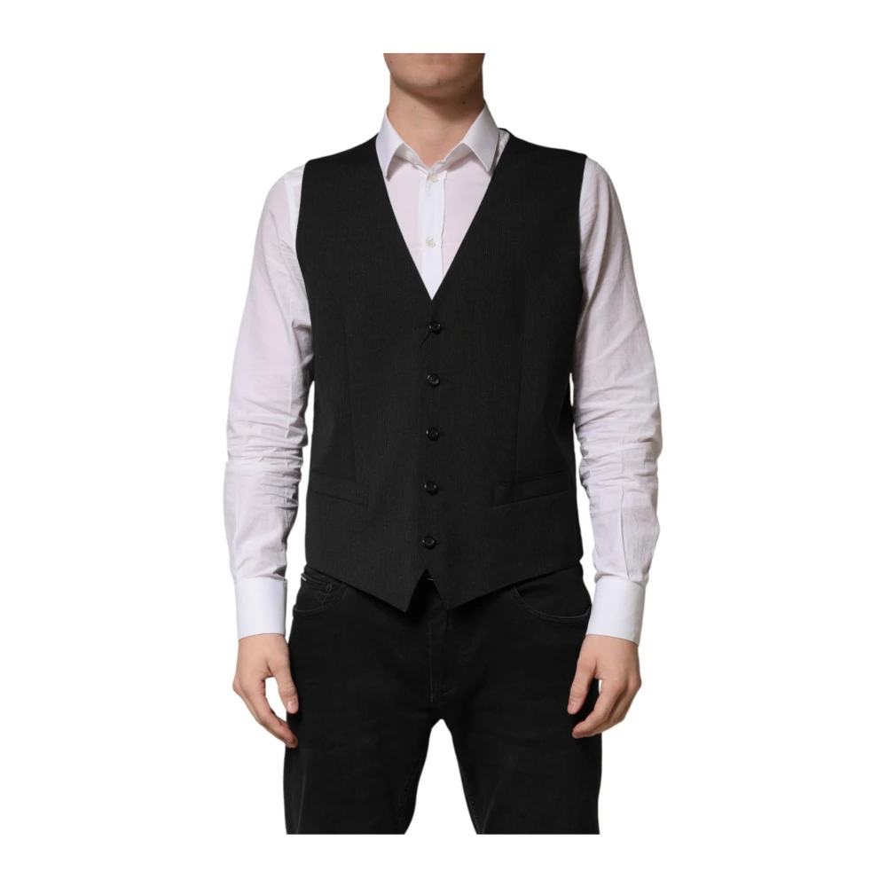Dolce & Gabbana Men's Black Wool Formal Waistcoat Vest