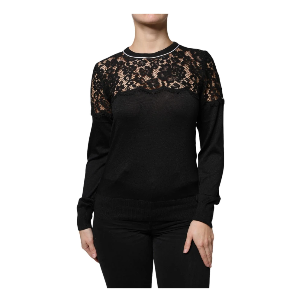 Dolce & Gabbana Women's Black Floral Lace Silk Blouse Top