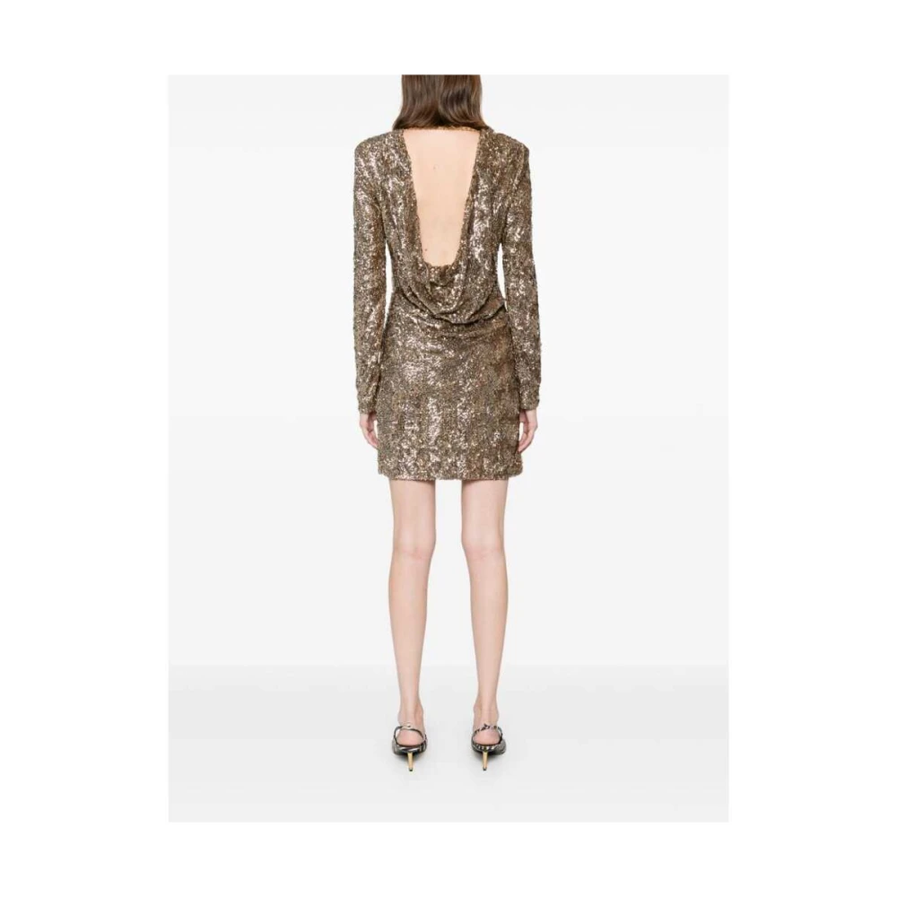 Elisabetta Franchi Kameelbruine Pailletten Jurk Brown Dames