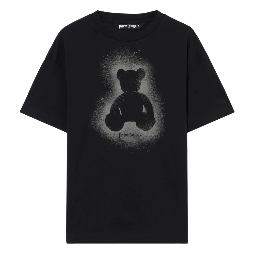 Palm Angels Men's Black Spray Bear Over Tee - T-Shirts - Xs - Tops