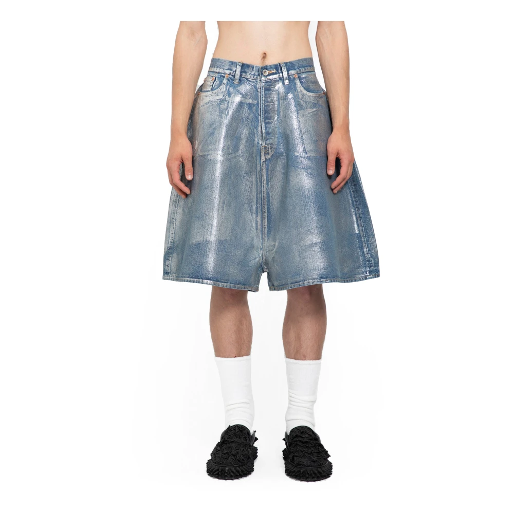 Doublet Blauwe Foil Denim Shorts Gray Heren