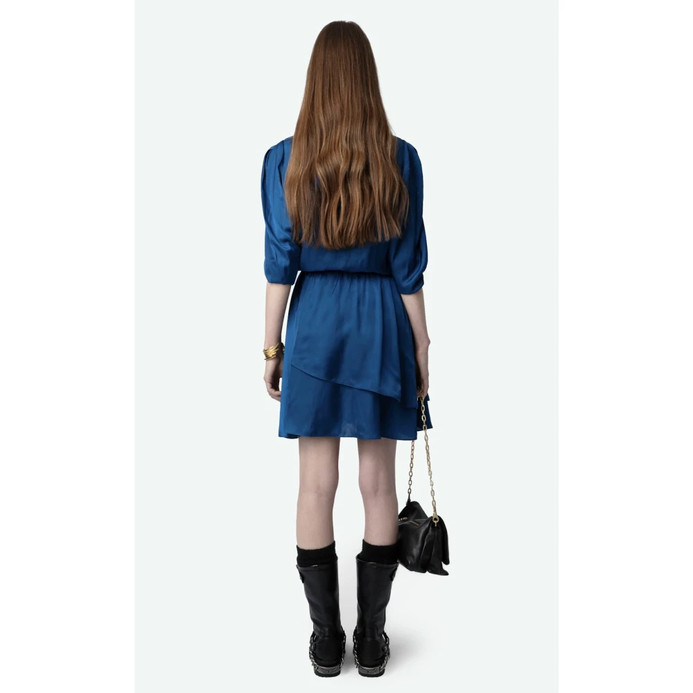 Zadig & Voltaire Blauwe Japanse Satijnen Jurk met Gekruiste Halslijn Blue Dames