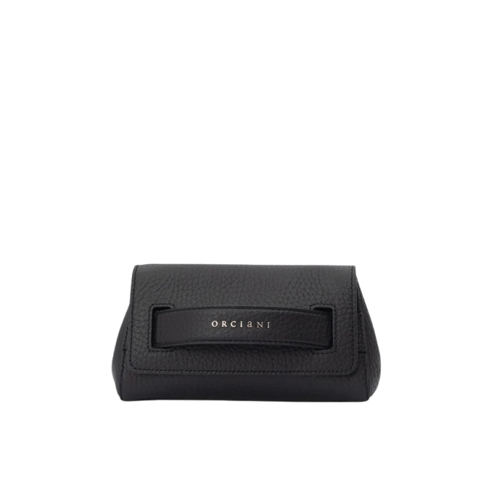 Orciani Zachte Gehamerde Leren Clutch Tas Black Dames