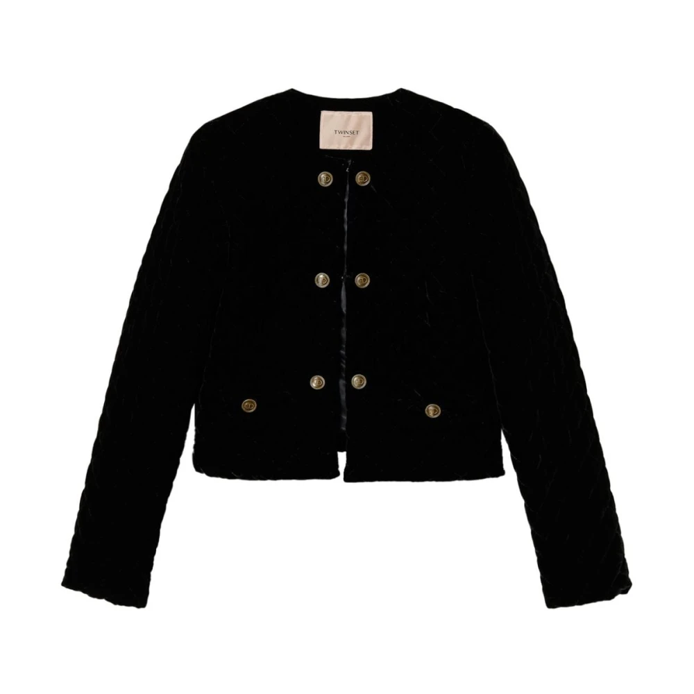 Twinset Gewatteerde Zwarte Jassen met Logoknopen Black Dames