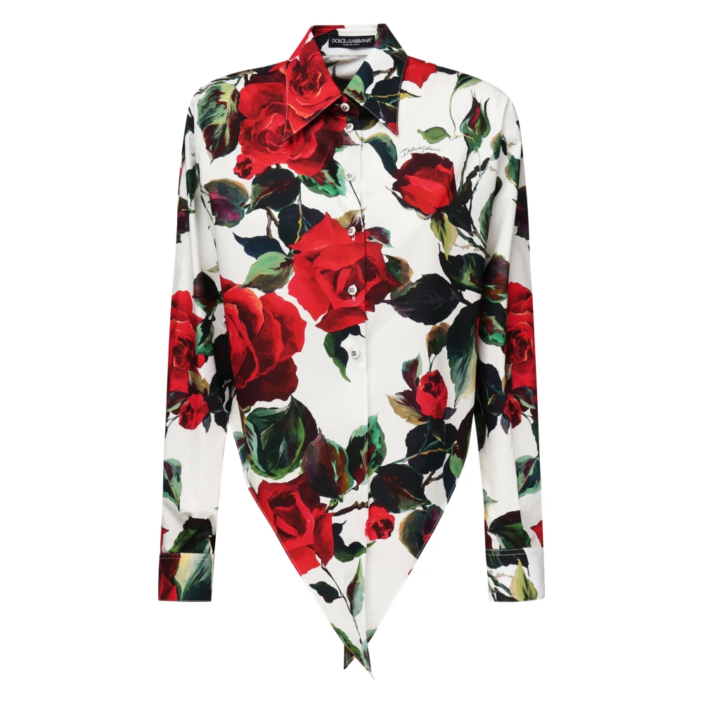Dolce & Gabbana Asymmetrische Rose Print Katoenen Overhemd Multicolor Dames