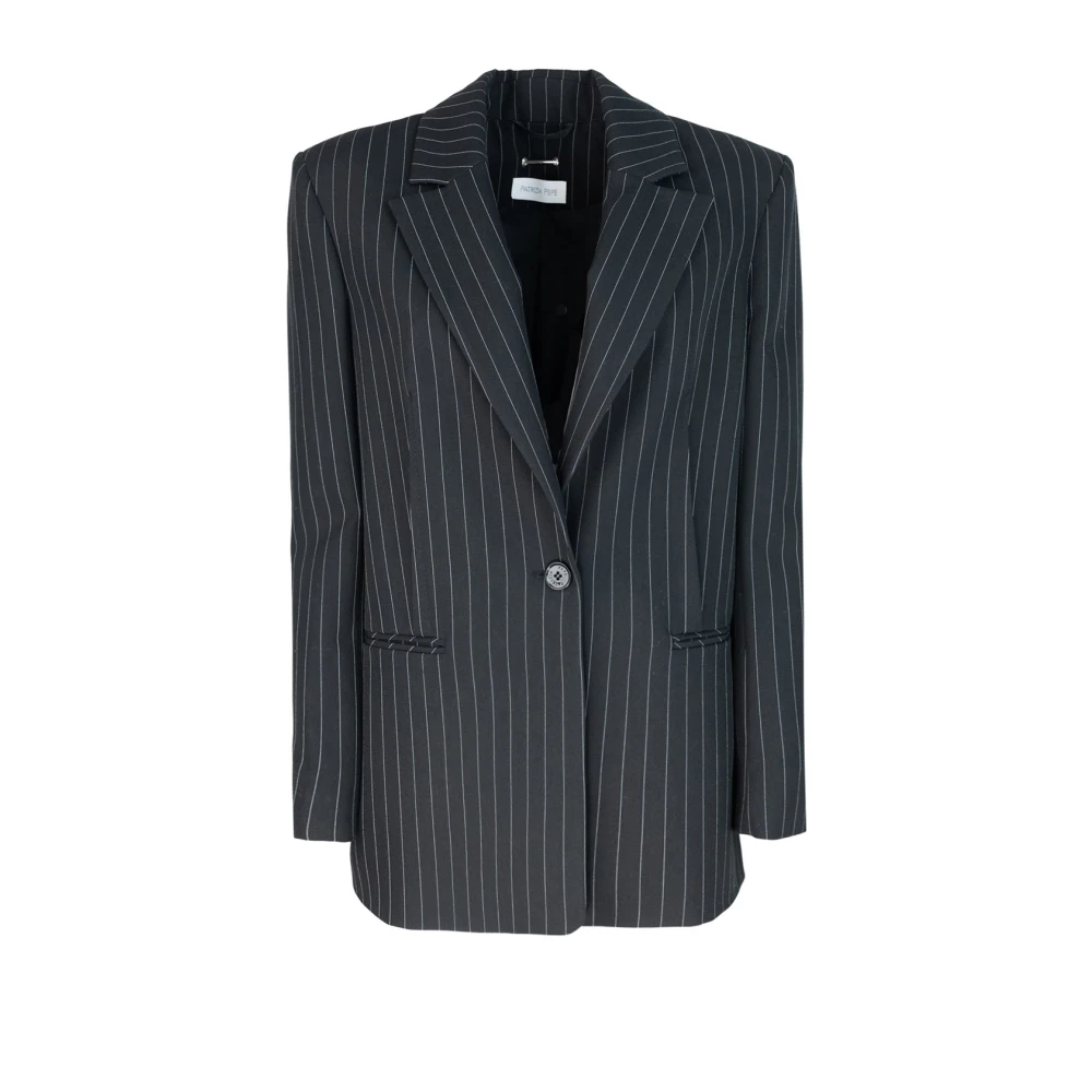 PATRIZIA PEPE Zwarte Jassen Flanella Gessata Comfort Fit Black Dames