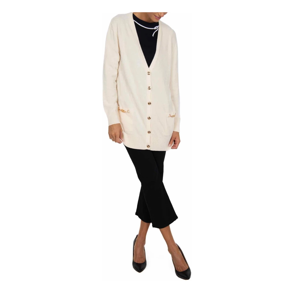 Elisabetta Franchi Lang Chenille Vest met Gouden Klem Beige Dames