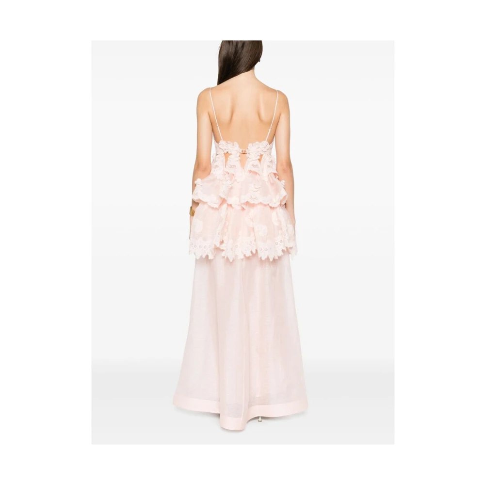 Zimmermann Roze V-hals Jurk met Verstelbare Bandjes Pink Dames