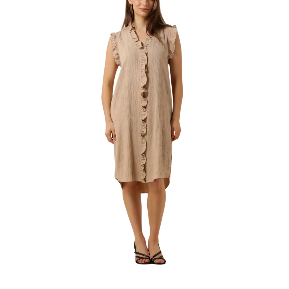 Co'Couture Taupe Frill Jurk Must-Have Stijlvolle Garderobe Toevoeging Beige Dames