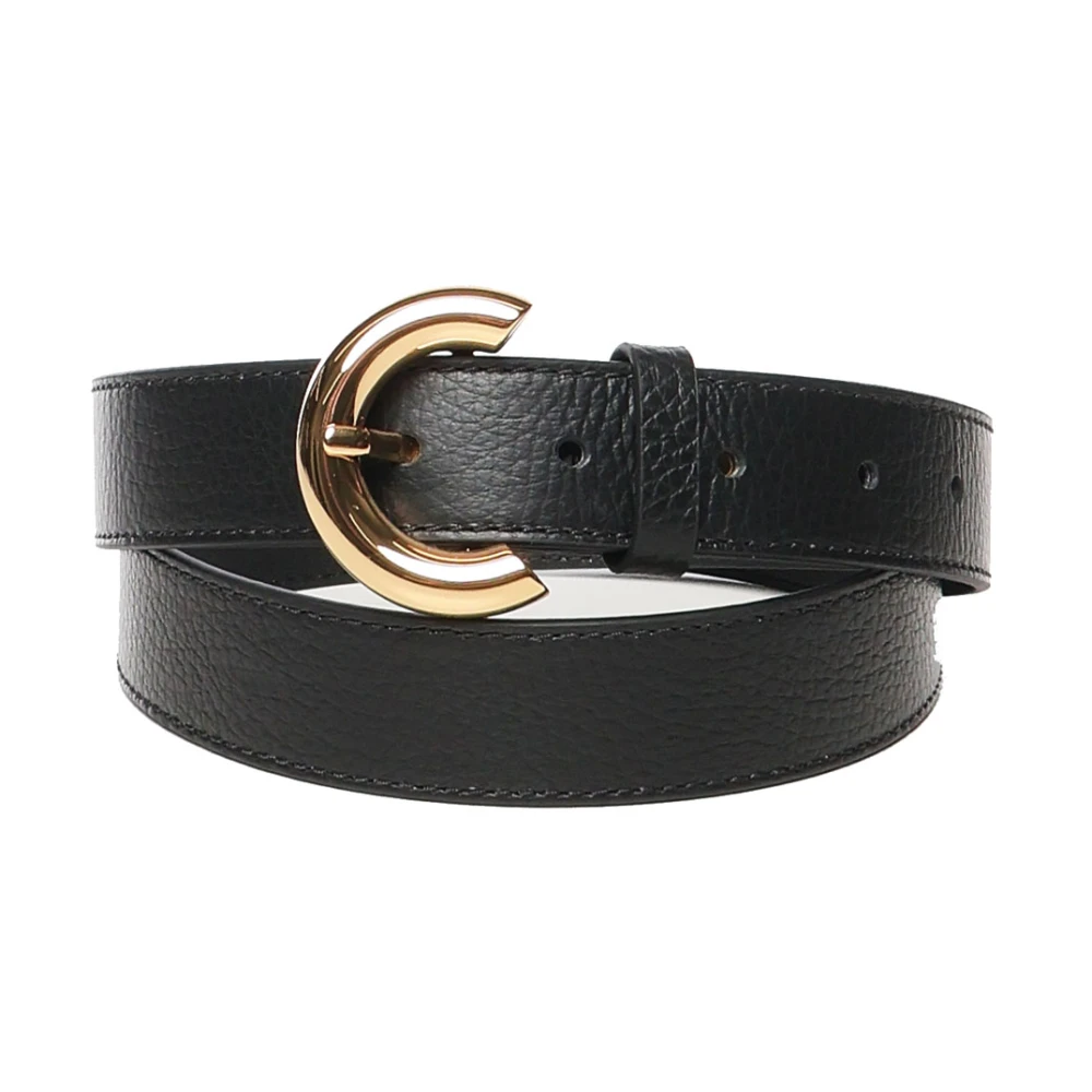 Coccinelle Zwarte leren riem met gouden gesp Black Dames