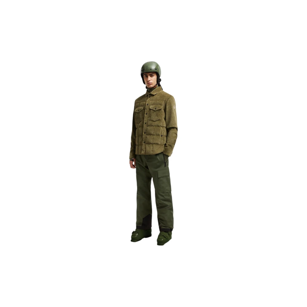 Moncler Olijfgroene Corduroy Down Shirt Jas Green Heren
