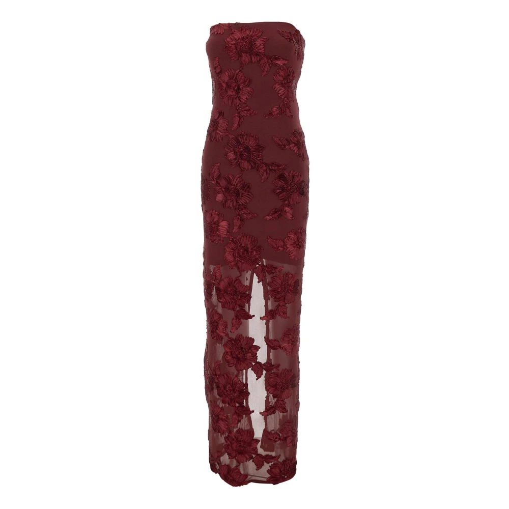 Rotate Birger Christensen Geborduurde Mesh Jurk met Bloemen Red Dames