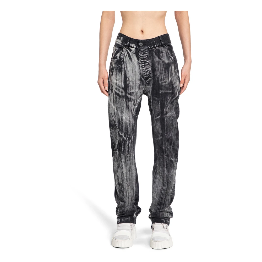 Boris Bidjan Saberi Zwarte Denim Distressed Broek met 5 Zakken Black Heren