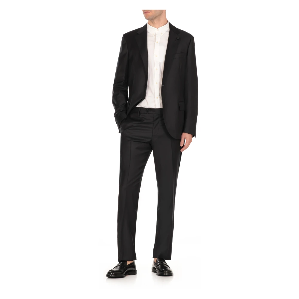 Lardini Zwart wollen pak met pieklapel Black Heren