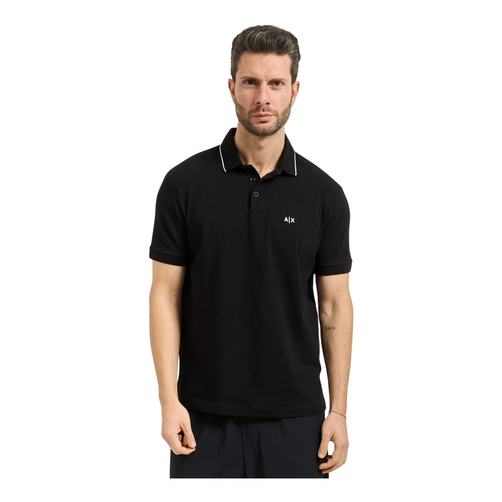 Armani Exchange Black Polo Shirts, Male, Xl, Polo Shirt With Contrast Stripe Collar