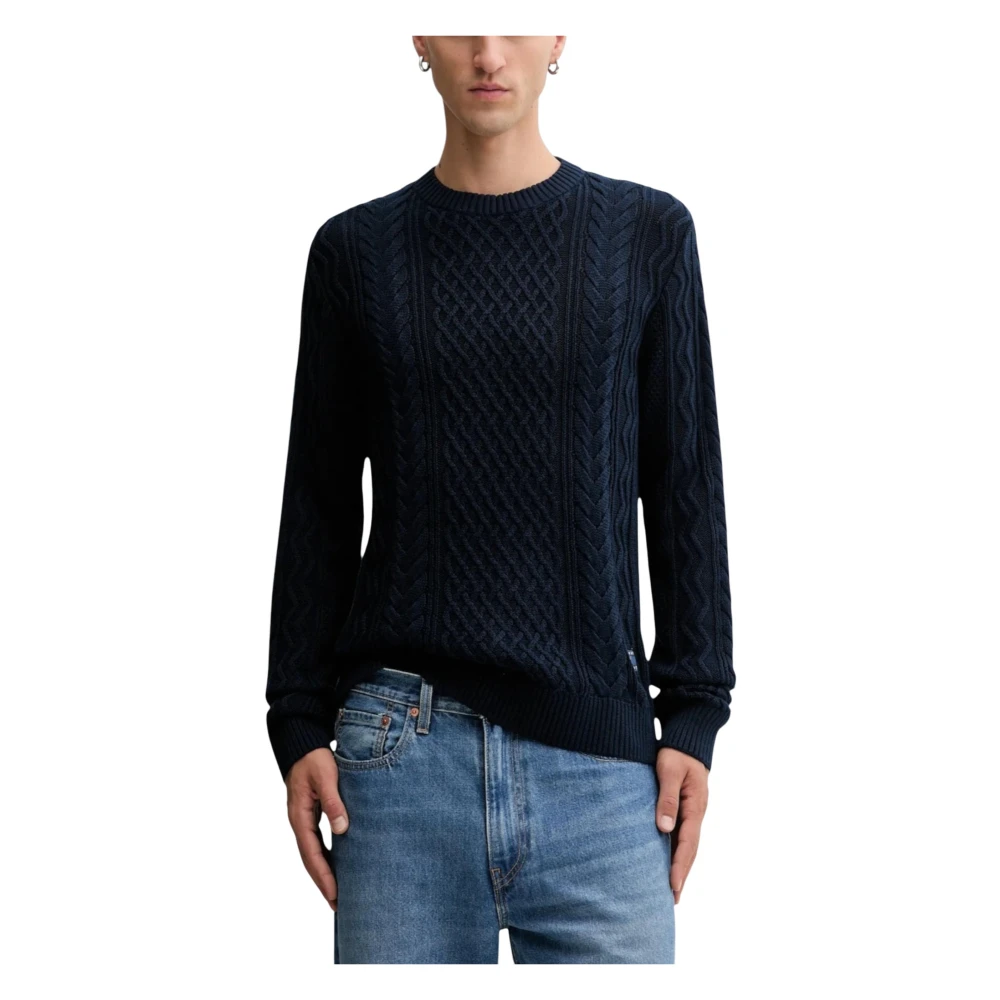 Tommy Jeans Men's Blue Round-Neck Knitwear, M, Cable Knit Crew Neck Jumper
