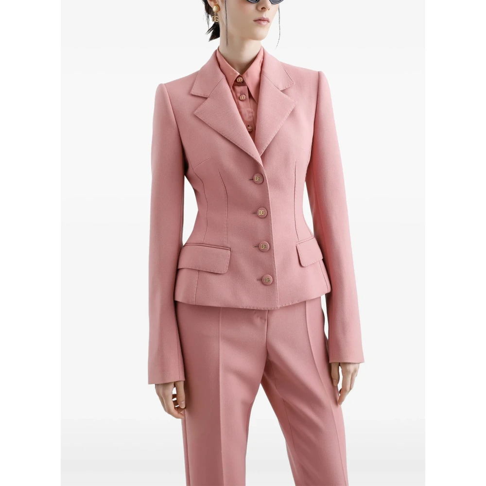 Dolce & Gabbana Roze Zijden Satijnen Jassen met Canneté-bedekte knopen Pink Dames