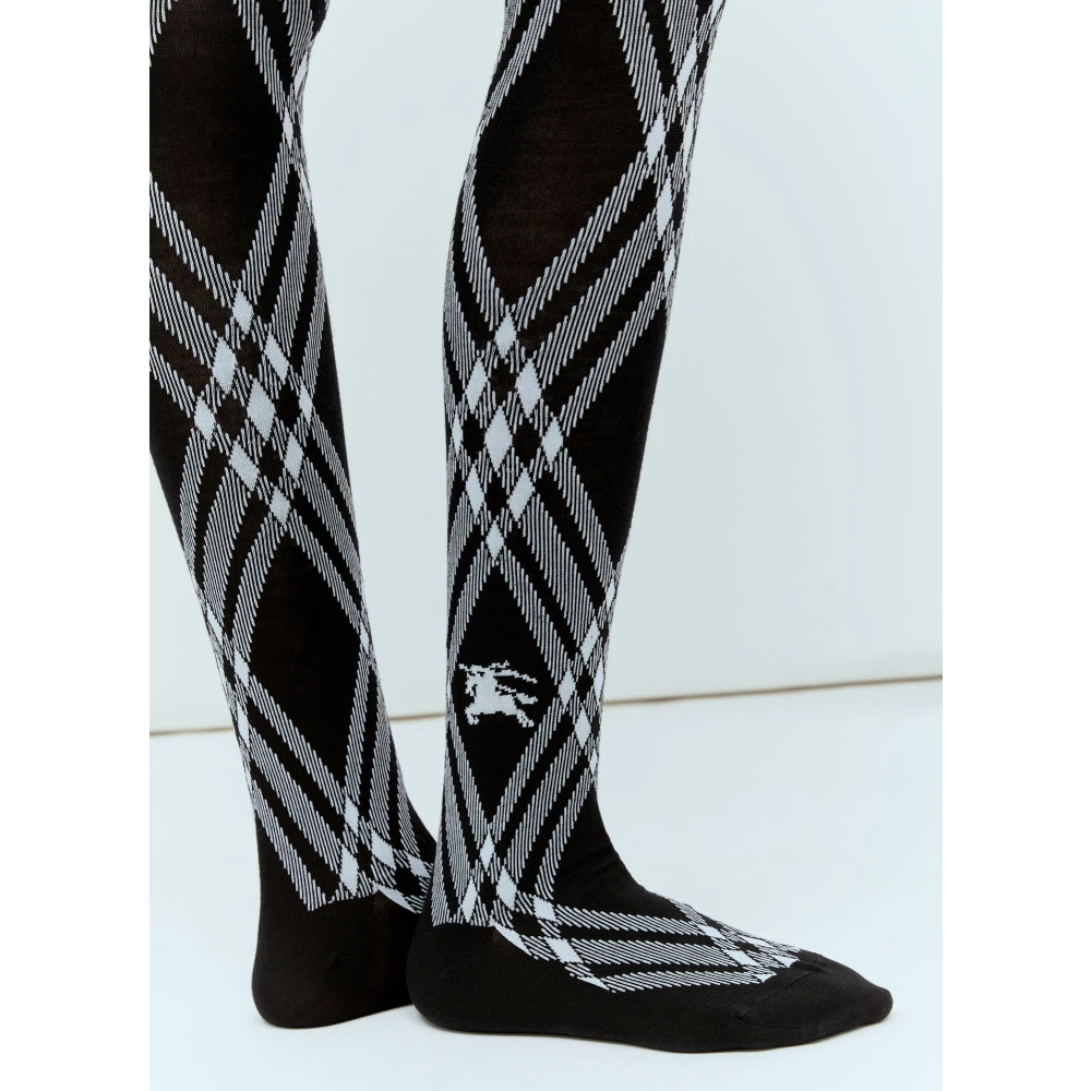 Burberry Check Wool Blend Tights Black Dames