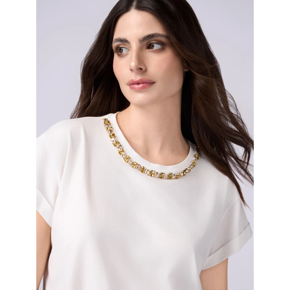 Oltre T-shirt met juweelborduurwerk White Dames