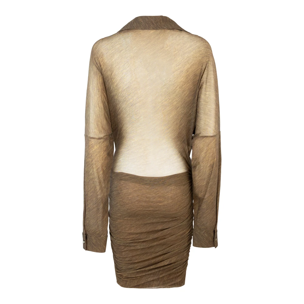 Philosophy di Lorenzo Serafini Doorschijnende Overhemdkraag Gerimpelde Jurk Brown Dames