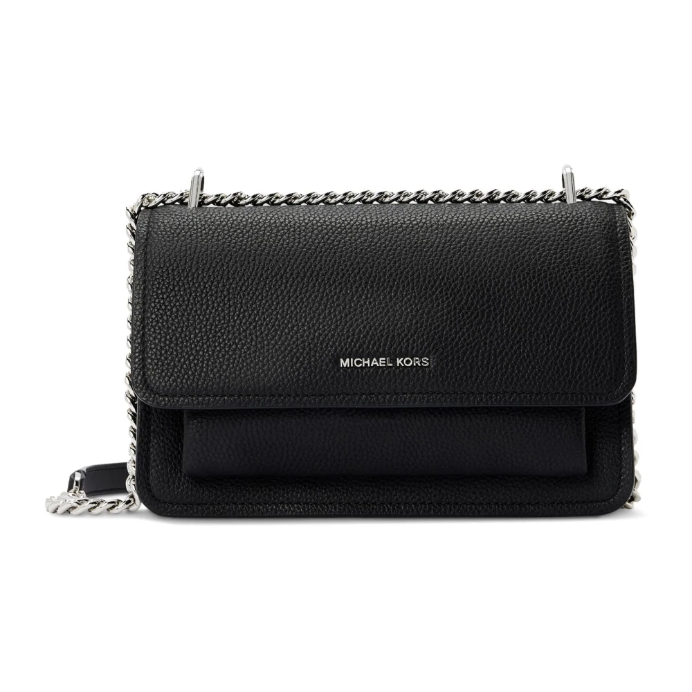 Michael Kors Zwarte leren schoudertas met zilveren metalen onderdelen Black Dames